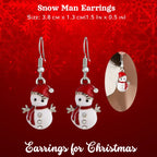 Holiday earrings snowman enamel dangle with red hat and scarf, 38 mm length