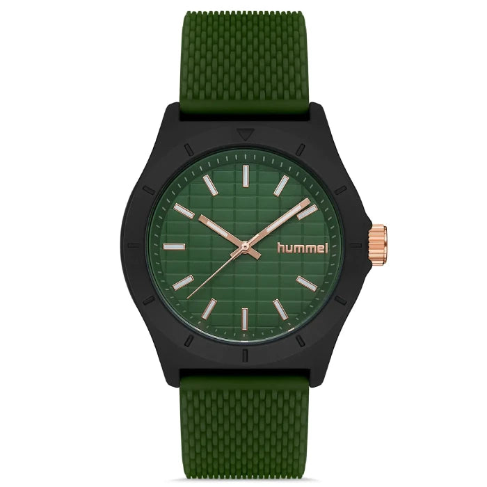 Hummel HM-3003MA-3 luxury watch with green textured dial and black case for modern style enthusiasts.