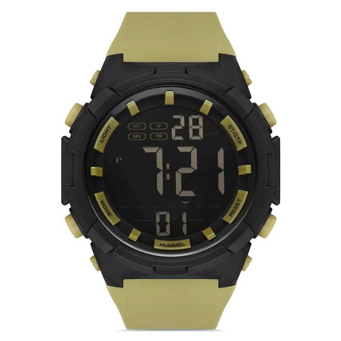 Hummel HM-2000MD4 tactical digital watch with khaki strap and black case for military-inspired sports style.