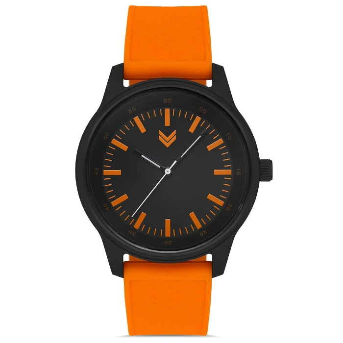 Hummel HM-3002MA5 sport watch with black case, orange silicone strap, and modern minimalist design.