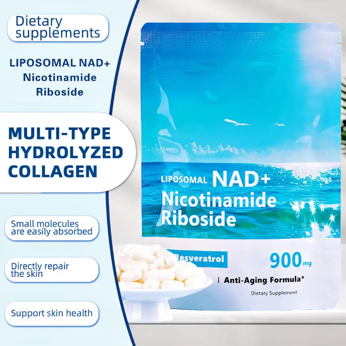 Multi-type hydrolyzed collagen benefits for skin health in supplement graphics.