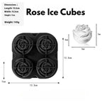 ice cube rose shape tray mold with four cavities and dimensions shown for ice size reference.
