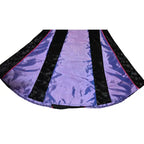 Ice Queen Halloween costume skirt detail with shiny purple and black panels and pink trim.