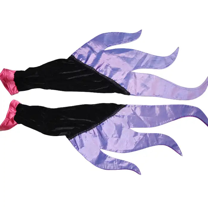 Ice Queen Halloween costume sleeves in shiny black and purple with jagged flame-like design.