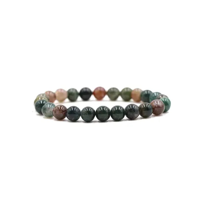 Multi-colored Indian agate beaded stretch bracelet with earthy green and brown tones