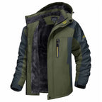 Insulated winter jacket hooded in green with soft fleece lining and waterproof outer shell.