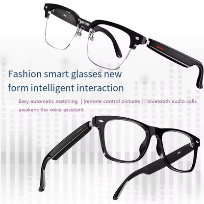 Smart glasses promoting intelligent interaction, featuring automatic pairing and voice assistant.