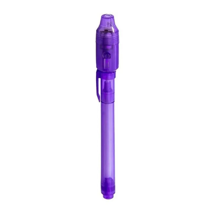 invisible ink pen with uv light in purple translucent plastic design