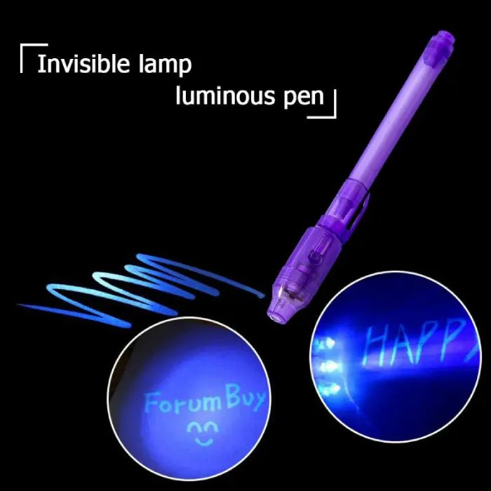invisible ink pen with uv light demonstrating glowing hidden writing