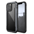 iPhone case with black protective bumper frame and transparent back panel offering military-grade protection for modern devices