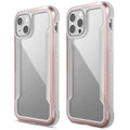 iPhone case with elegant rose gold bumper and transparent back panel designed for multiple iPhone models with camera protection
