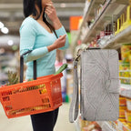 iPhone wallet case providing hands-free shopping convenience with wristlet strap, eliminating the need for separate wallet and phone