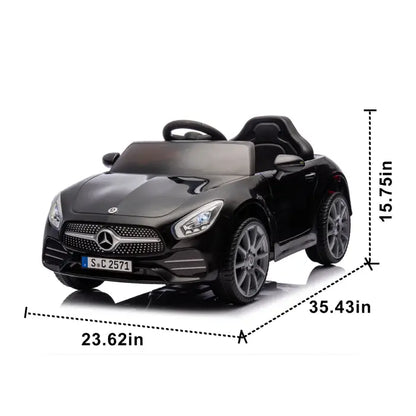 Diagram showing dimensions of kids' ride-on car, providing size details for buyers and parents.