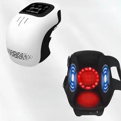 Detailed view of knee massager showing control panel, indicator light, vibration area, and Type-C charging port