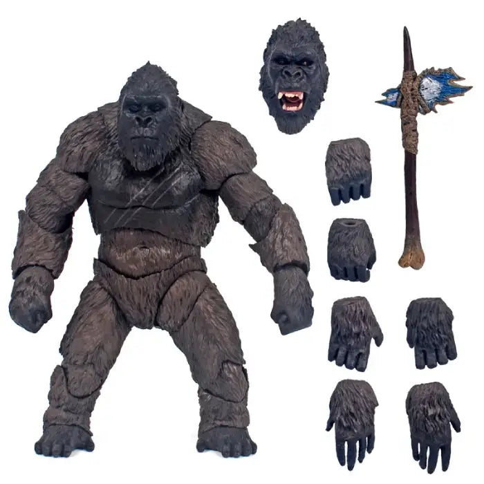 Kong action figure with interchangeable parts, weapon, and alternate head from Godzilla vs Kong 2021.