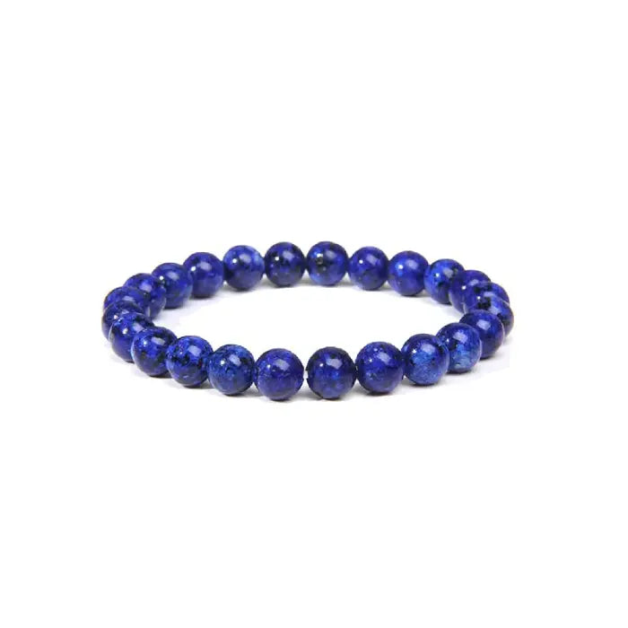 Deep royal blue lapis lazuli beaded stretch bracelet with natural stone finish