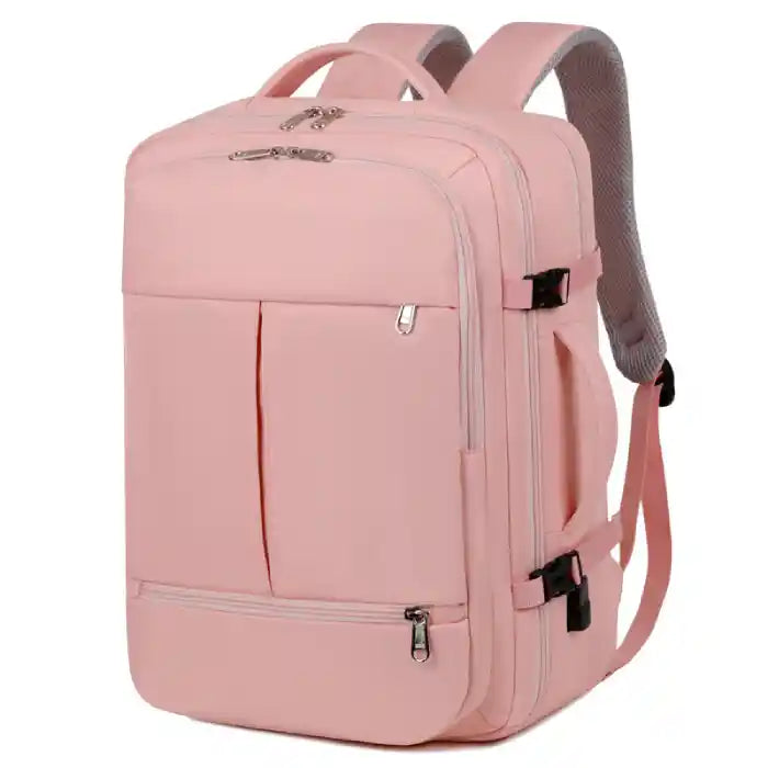 Large capacity, versatile pink stylish business laptop backpack with smooth fabric and dual zippers