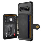 Leather wallet case in black with card slots, bill storage, and rear camera cutout for convenience and style.