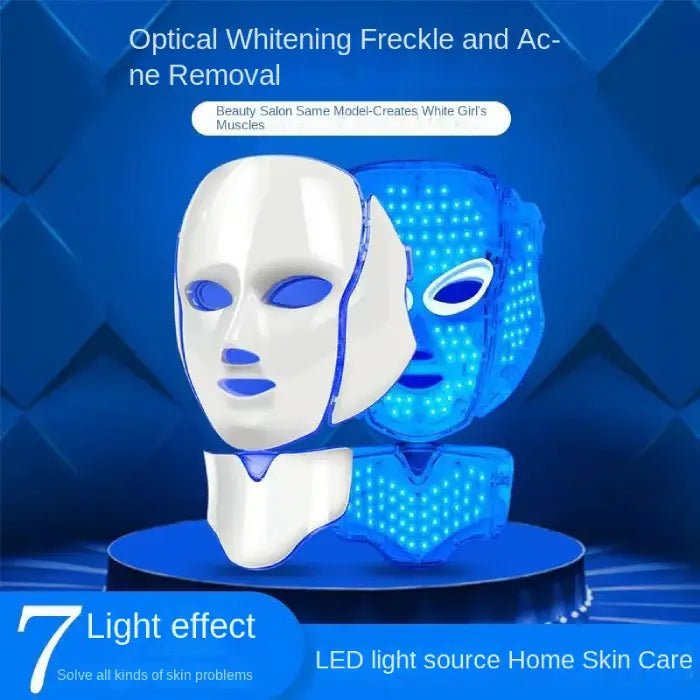 LED Beauty Mask with blue light for acne care and freckle removal shown in a product graphic.