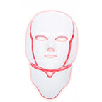 LED Beauty Mask with red light activated showing full face and neck coverage.