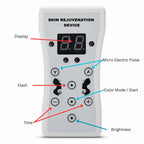 LED Beauty Mask remote control with labeled display, flash, pulse, color mode, time, and brightness.