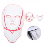 LED Beauty Mask with red light and close-up of USB port connection and detachable parts.