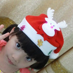 LED Christmas hat with glowing reindeer worn by girl, showing playful holiday spirit and bright design.