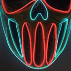 LED Halloween Mask close-up showing glowing red and blue neon accents on the lower mouth area.