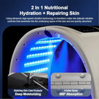 LED light therapy device in blue light mode with 360-degree nano spray absorption.