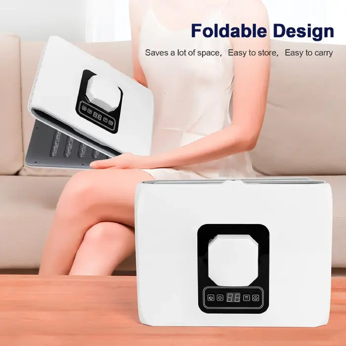 LED light therapy device shown in foldable design for easy storage and carrying.
