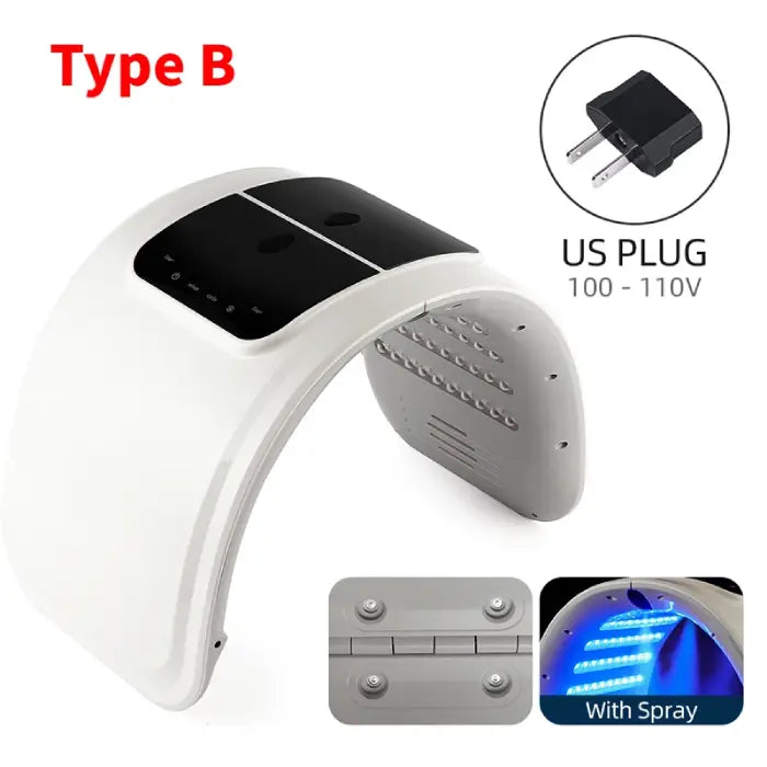 LED light therapy device type B with US plug and spray function displayed.