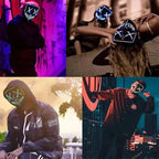 led purge mask styled in streetwear and nightlife settings, ideal for party and urban-themed costumes.