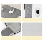  Multi-panel view showing wireless controller, fabric texture and design details of grey air compression leg massager