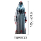 Bloody ghost bride Halloween prop with skull mask, size shown as 100cm height and 40cm width.