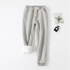 "Light grey fleece jogger women drawstring waist with pockets cozy winter bottom"