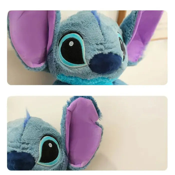 lilo and stitch plush toy close-up of embroidered eyes and purple inner ears from different angles