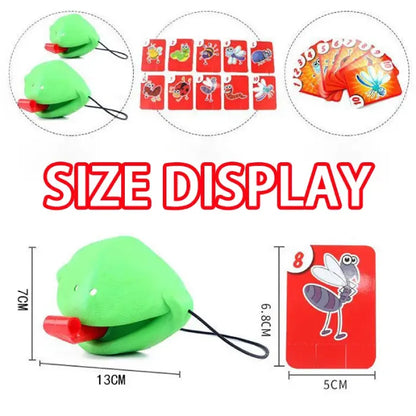 Detailed size specifications showing 13cm lizard catcher and 5cm cards with complete game component measurements