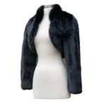 long sleeve faux fur bolero jacket in rich black shown on mannequin with sleek plush finish for formal evening outfits or bridal styling