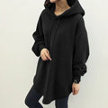 Long Sleeve Hooded Sweatshirt in black with soft fabric and front pouch pocket