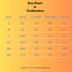 Long woll coat size chart size from Small to 3 XL measured in centimeters.