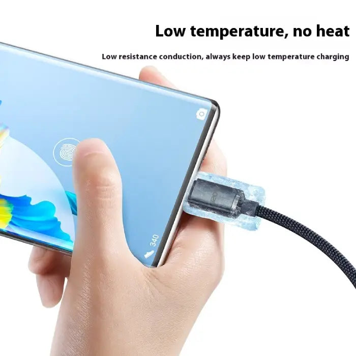 Low-temperature 120W Type-C charging cable ensuring efficient charging with reduced heat generation.