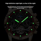High-end automatic watch with luminescent green markers and hands for superior nighttime visibility and readability