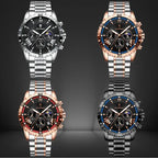 Luxury dive watch collection featuring four models with stainless steel bands, luminous hands, and bold designs in silver, rose gold, and black.