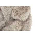 Luxury faux fur coat detail highlighting plush beige collar and thick fibers, offering premium cozy texture for sophisticated outerwear