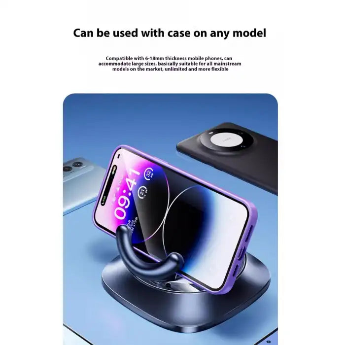 Magnetic Car Phone Holder with five-fold upgrades including rotation, nano gel, and easy lock.