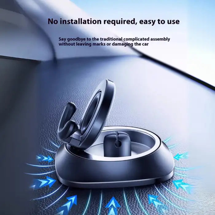 Magnetic Car Phone Holder with easy setup, no marks, and no damage for quick dashboard mounting.