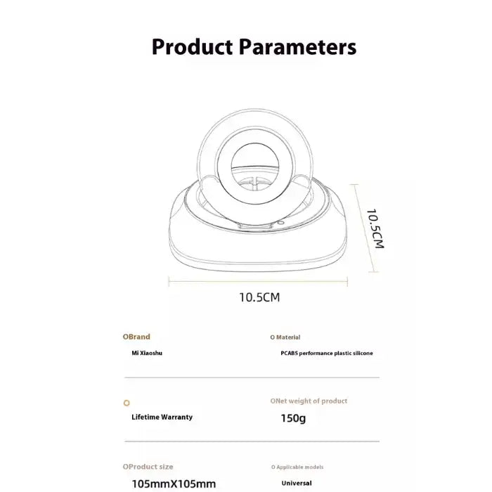 Magnetic Car Phone Holder tech specs including size, weight, material, warranty, and case compatibility.