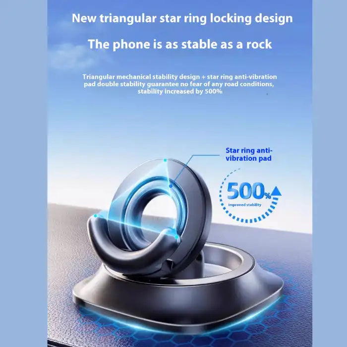  Magnetic Car Phone Holder with triangular anti-vibration design and star ring for extreme stability.
