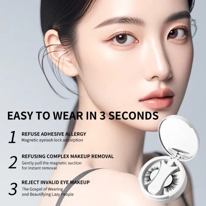 Magnetic eyelashes with sleek compact case and lash holder, easy to wear in just 3 seconds.