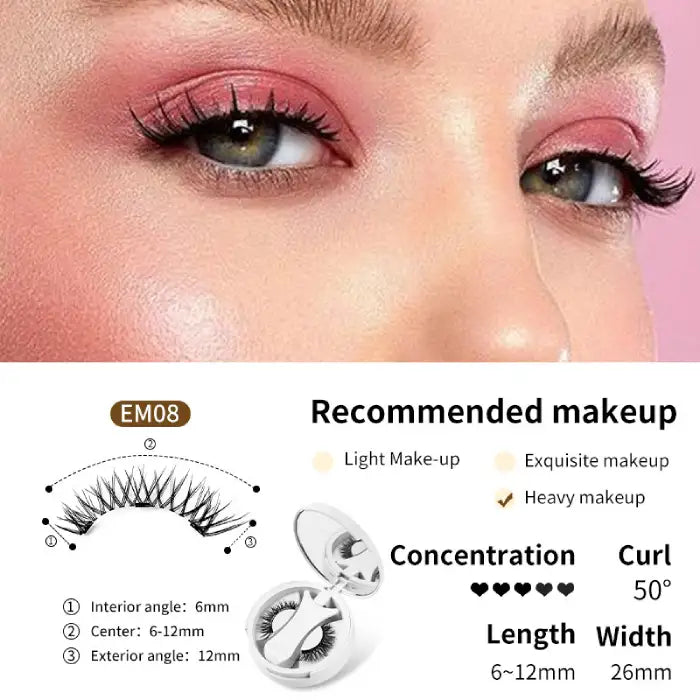 Magnetic eyelashes EM08 designed for heavy makeup with dramatic volume and 6–12mm lash length.